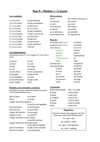 Ks3 French Module Vocab Lists Teaching Resources