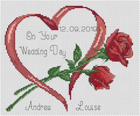 Pdf Cross Stitch Chart Wedding Day Just Married Red Roses Etsy