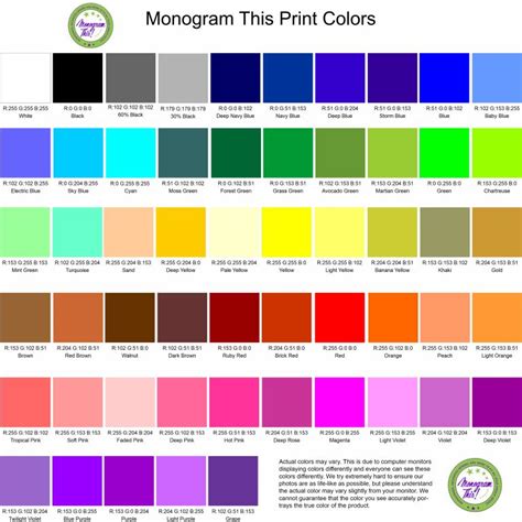 Color Chart Dye Sublimationdigital Printing Monogram This And More