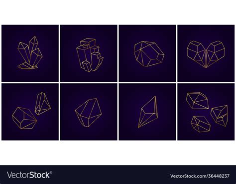 Gold Geometric Crystals 3d Diamond Shapes Vector Image