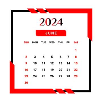 June Calendar Simple Red June Calendar Two Thousand And Twenty