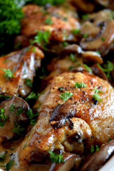 This baked chicken thighs recipe is the fastest and best recipe you will find online! Creamy Mushroom Sauce Baked Chicken - Lord Byron's Kitchen