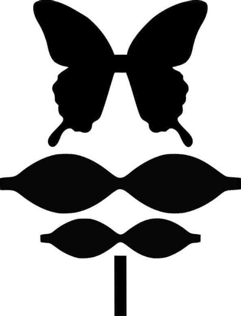 a butterfly and moustache silhouettes on a white background
