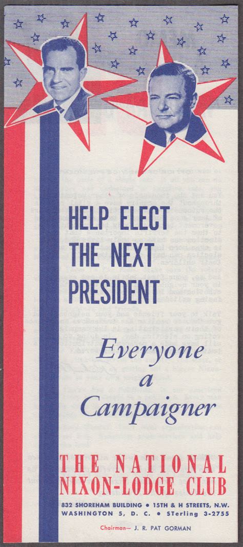 Everyone A Campaigner For President National Nixon Lodge Club Folder 1960