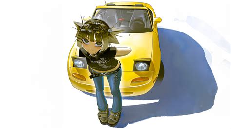 Anime Character Girl With Car Minimal 4k Wallpaperhd Anime Wallpapers