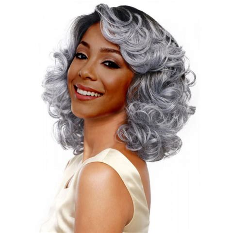 Womens Synthetic Wigs Curly Wig Medium Blackgrey Hair Wig