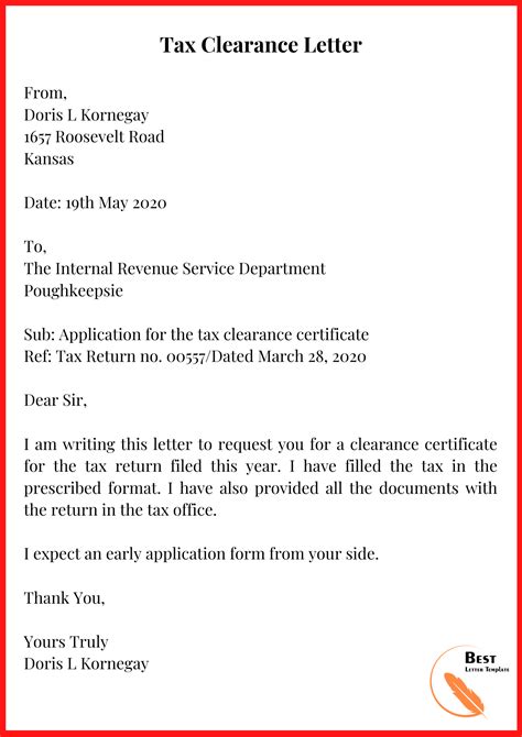 Tax Letter Template Format Sample And Example In Pdf And Word