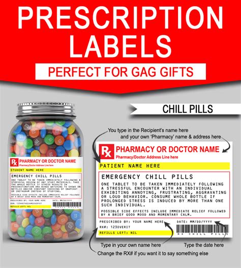gag prescription label templates printable chill pills