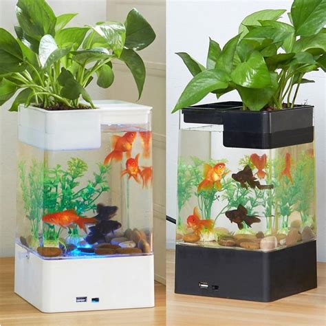 Mini Self Cleaning Desktop Fish Tank Aquarium Led Colorful Lighting