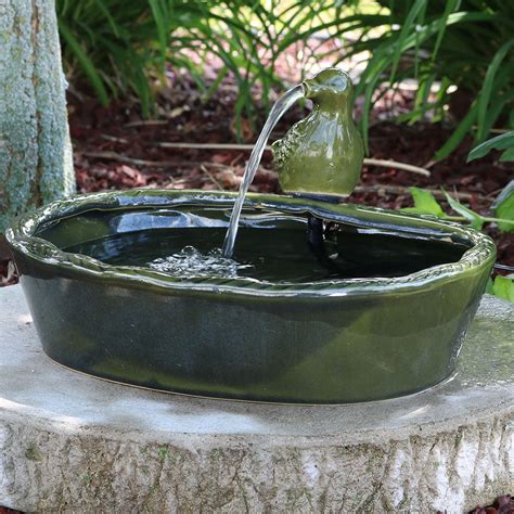 Sunnydaze Solar Powered Water Fountain Green Glazed Ceramic Dove