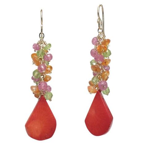 Dangle Bright Gemstone Cluster Ruby Carnelian Red Coral Etsy Drop
