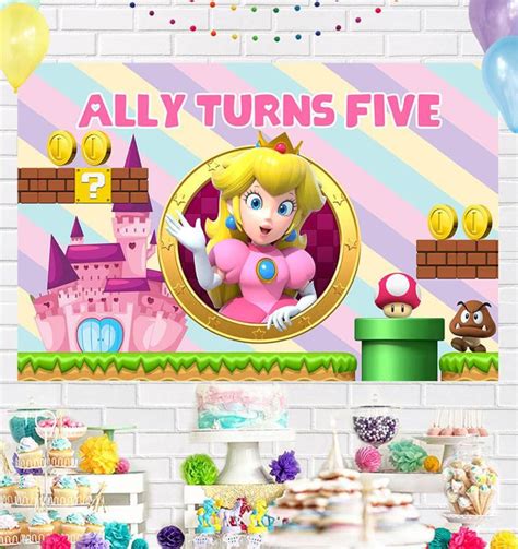 Personalised Super Mario Princess Peach Birthday Backdrop Etsy