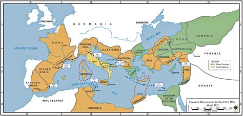 It covered a huge amount of territory. Map of the Roman Civil War 49-45 BC