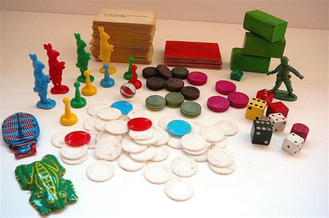Vintage Game Pieces Board Game Tokens Dice