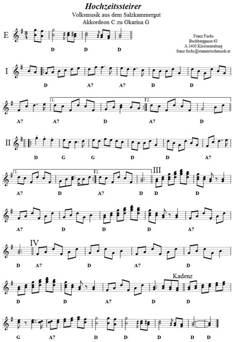 Noten nach geographischer herkunft der musik. Hochzeitssteirer, Satz für Okarinas und Begleitinstrumente