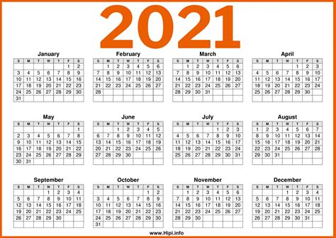 12 month calendar on one page. Free Printable 12 Month Calendar 2021 | Printable ...