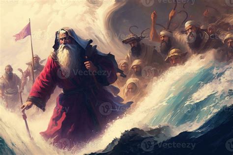 Illustration of the Exodus of the bible, Moses crossing the Red Sea