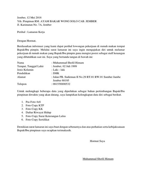 Hanya beda pada lampiran yang menyesuaikan tuntutan dari pihak rumah sakit. Contoh Surat Lamaran Kerja Untuk Di Rumah Makan - Berbagi ...