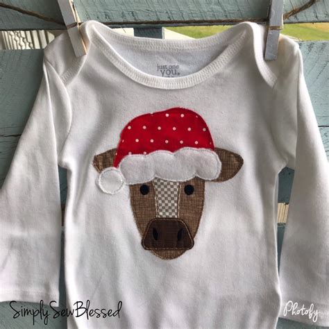 Download Cow Santa applique onesie, embroidered Christmas baby ...