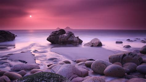 Wallpaper Sunset Sea Bay Rock Nature Shore Purple Beach