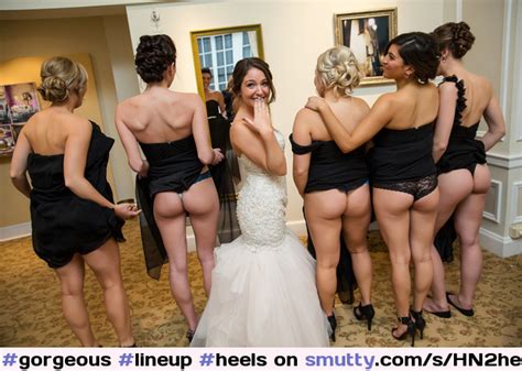 Gorgeous Lineup Heels Wedding Bride Panties Flashing Flashingass Unique Smiling Cute