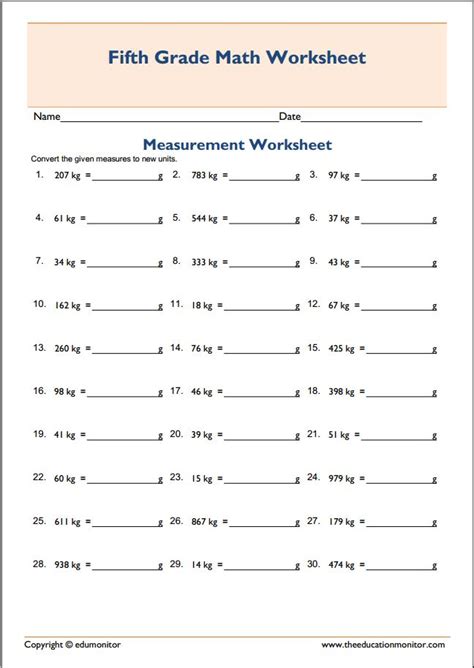 grade measurement worksheet edumonitor