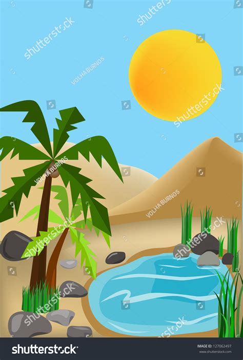 An Oasis In The Desert Stock Vector Illustration 127062497 Shutterstock