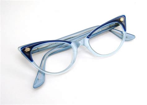 pointy blue new glasses cat eye glasses four eyes saphire blue cats pointy specs 50s eyewear