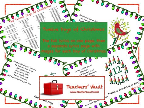 Twelve Days Of Christmas Lyrics Posters Teaching Resources