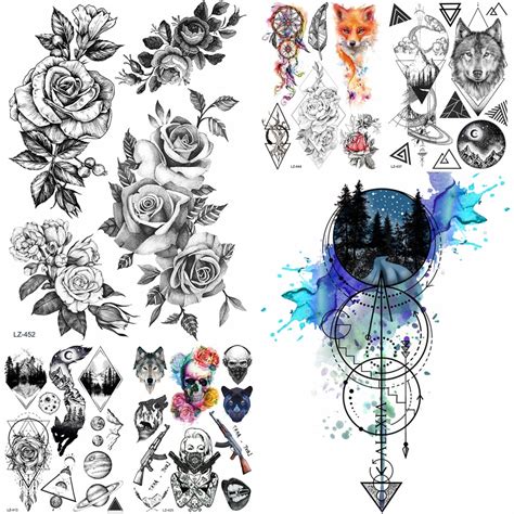 Black Diamond Geometry Owl Temporary Tattoo Sticker Women Fake Henna
