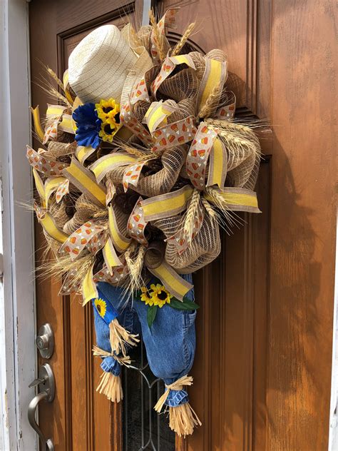 Scarecrow Wreath, Scarecrow Door Decor, Scarecrow Deco Mesh, Scarecrow ...