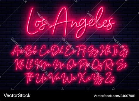 Glowing Neon Script Alphabet Neon Font Royalty Free Vector