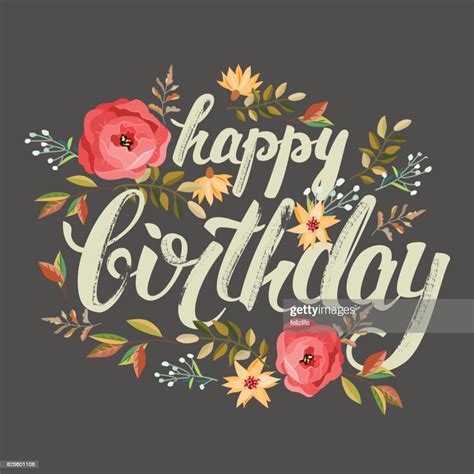Congratulations Happy Birthday With Flowers High Res Vector Graphic