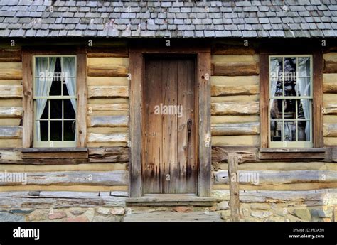 Traditional Pioneer Log Cabin Exterior Front Door And Wall Of