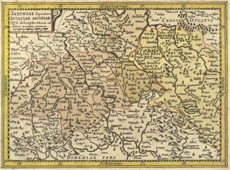 Saxony Lusatia Original Col Incisione Map Janssonius Waesberge 1676