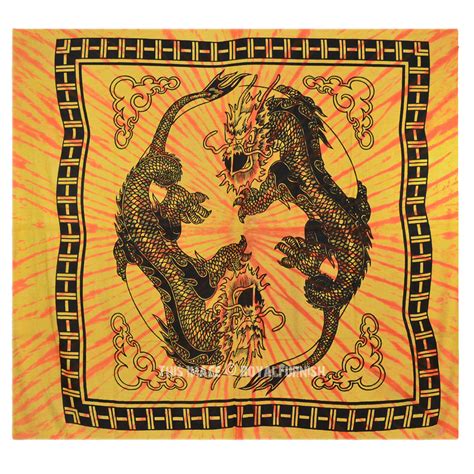 Yellow Yin Yang Chinese Dragon Fly Hippie Tapestry Wall Hanging