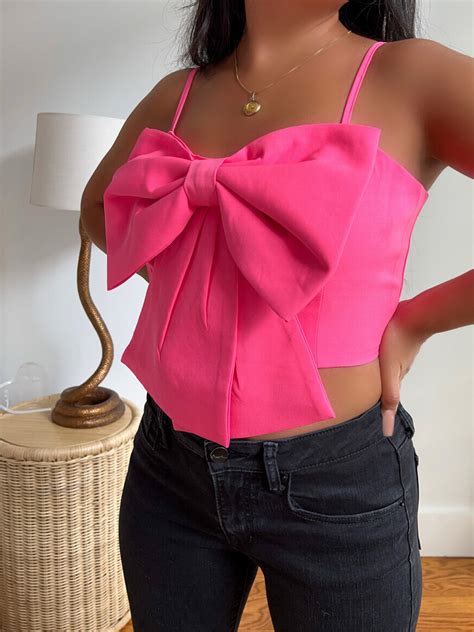 Pretty Big Bow Crop Top In White And Pink Pretty And Petite