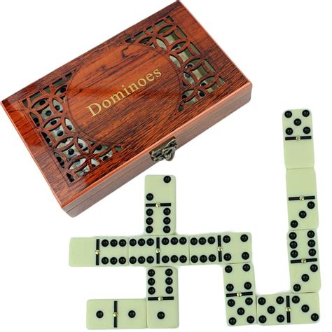 Double Six Dominoes Set Of 28 W Brass Spinners In Felt Lined Wooden