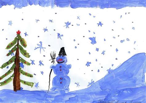 детские рисунки на тему зима
