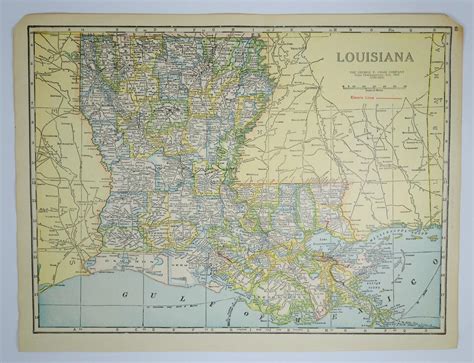Vintage Louisiana Map Old La State Map Us History Map Antique Map