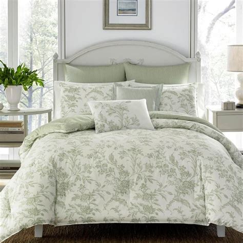 laura ashley natalie 7 piece green floral cotton full queen comforter set 221648 the home depot