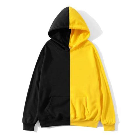 Half Black Half Yellow Full Sleeve Plain Hoodie 1 Online Shopping