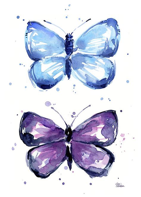 Butterflies Blue And Purple Painting By Olga Shvartsur