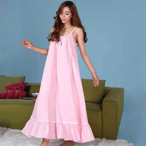 Plus Size Long Cotton Nightgowns Strap Princess Sexy Summer Dress Pink White Vintage Nightgown