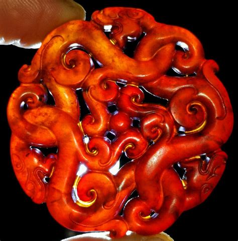 Chinese Red Jade Jadeite Hand Carved Pendant Necklace Etsy