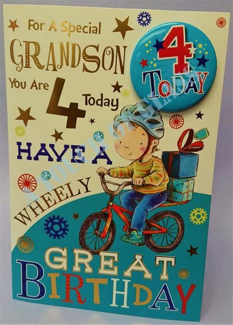 Maybe you would like to learn more about one of these? Grandson 4th Birthday Badge Card - Candy Club - Greetings Cards