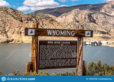 Welcome To Wyoming Sign To Wind River Canyon Stock Photo