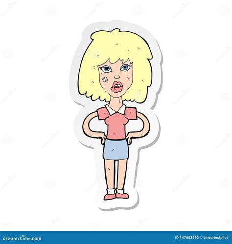 Sticker Of A Cartoon Tough Woman Stock Vector Illustration Of Simple