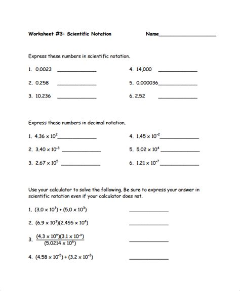 Scientific Notation Problems Worksheet With Answers