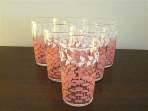 Vintage Libbey Juice Glasses Pink And White Set Of 6 Mid